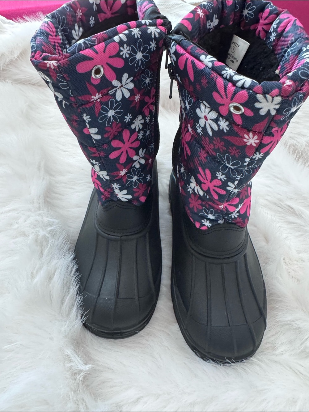 Kids Waterproof Winter Snow Boots with Pink Floral Shaft